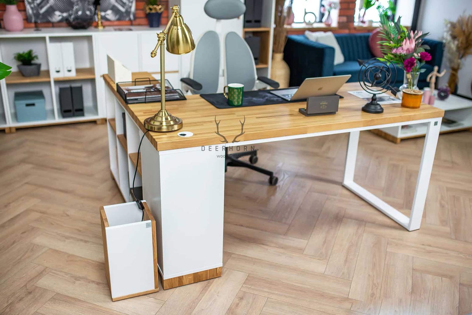 Bureau d'angle blanc en bois et métal "bureau moderne" côté droit