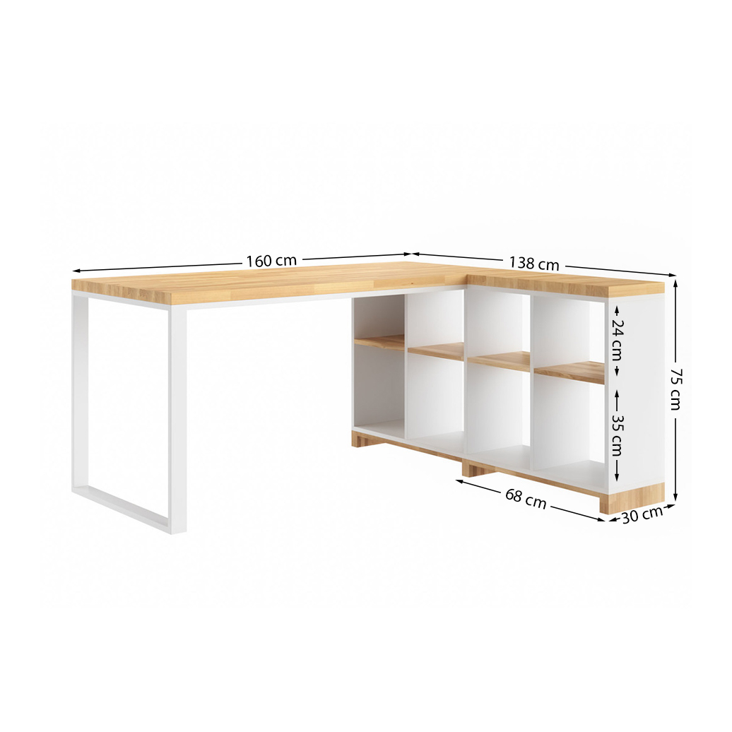 Bureau d'angle blanc en bois et métal "bureau moderne" côté droit