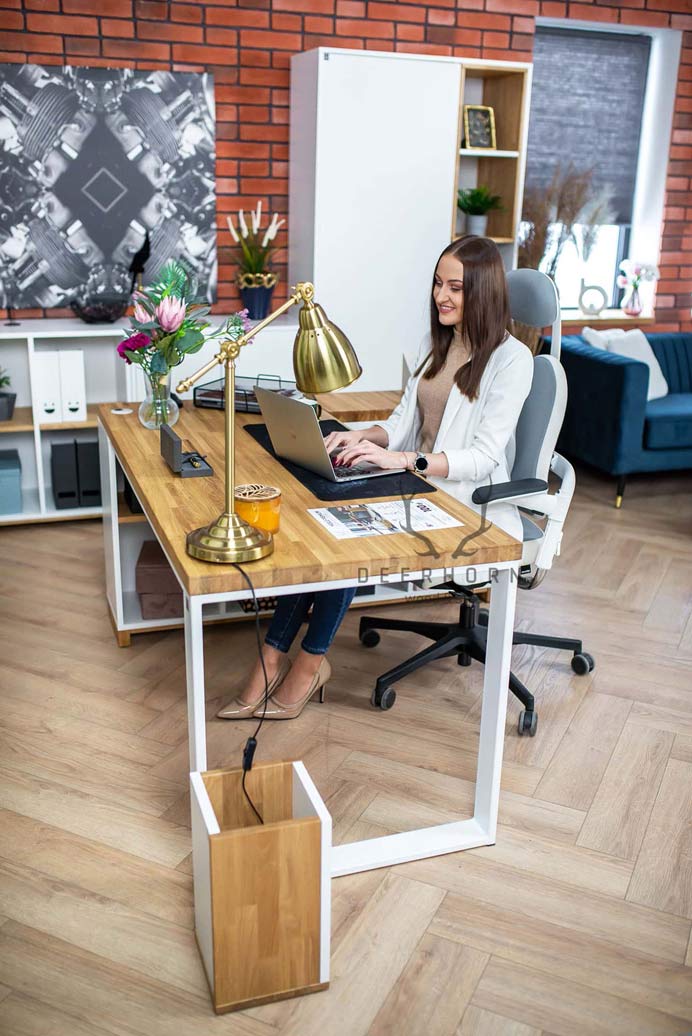 Bureau d'angle blanc en bois et métal "bureau moderne" côté droit