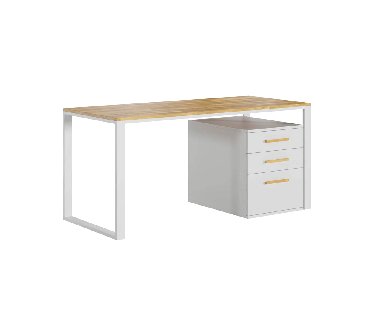 Bureau blanc avec plateau en bois 160x70cm plus caisson