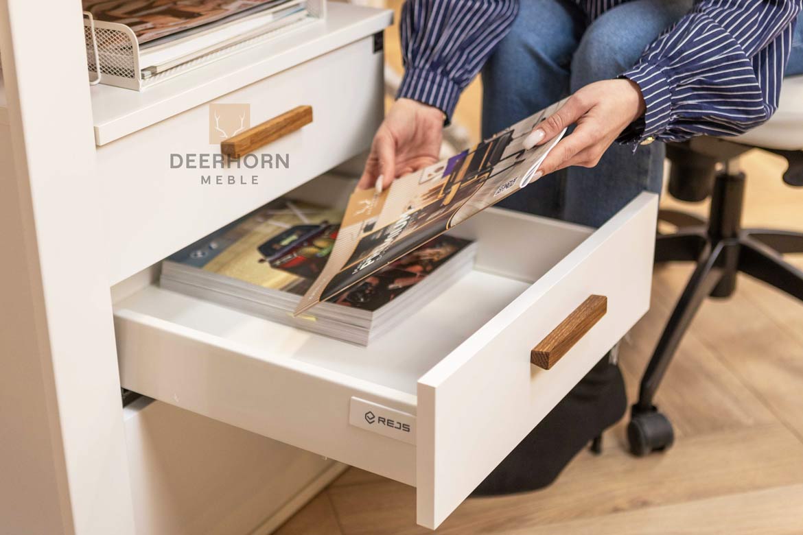 Bureau blanc avec plateau en bois 160x70cm plus caisson
