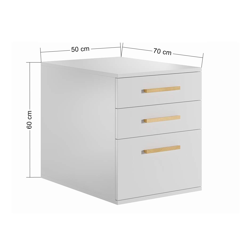 Bureau blanc avec plateau en bois 160x70cm plus caisson