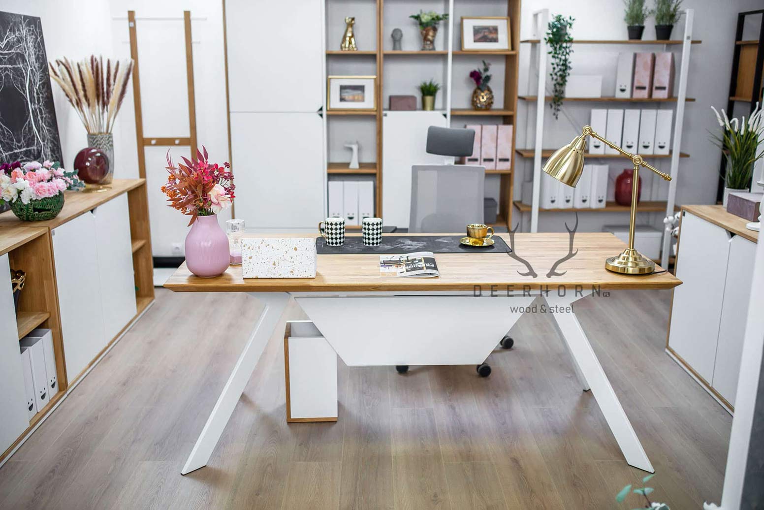 Bureau d'étude blanc avec bureau en verre Simple Active