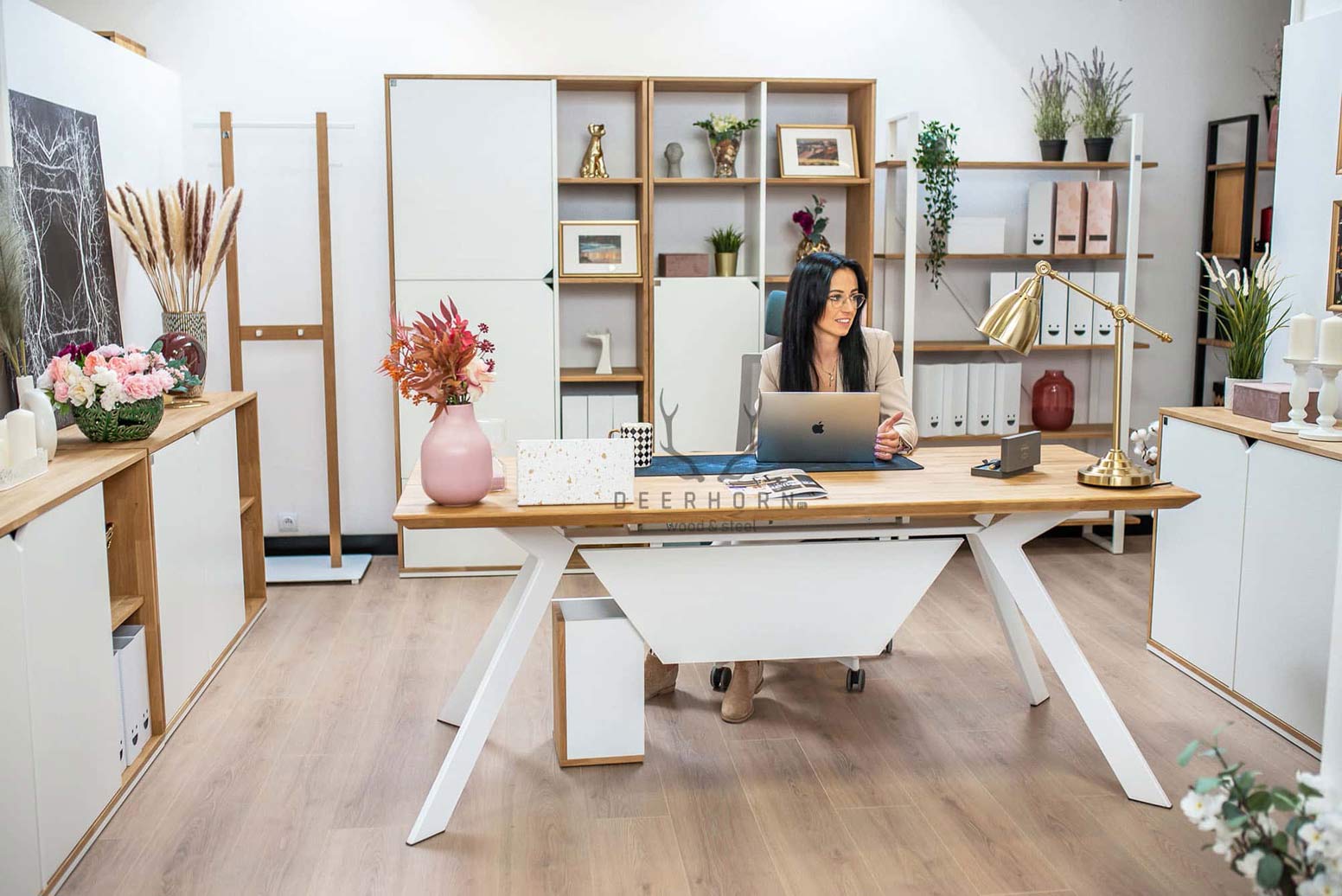 Bureau d'étude blanc avec bureau en verre Simple Active