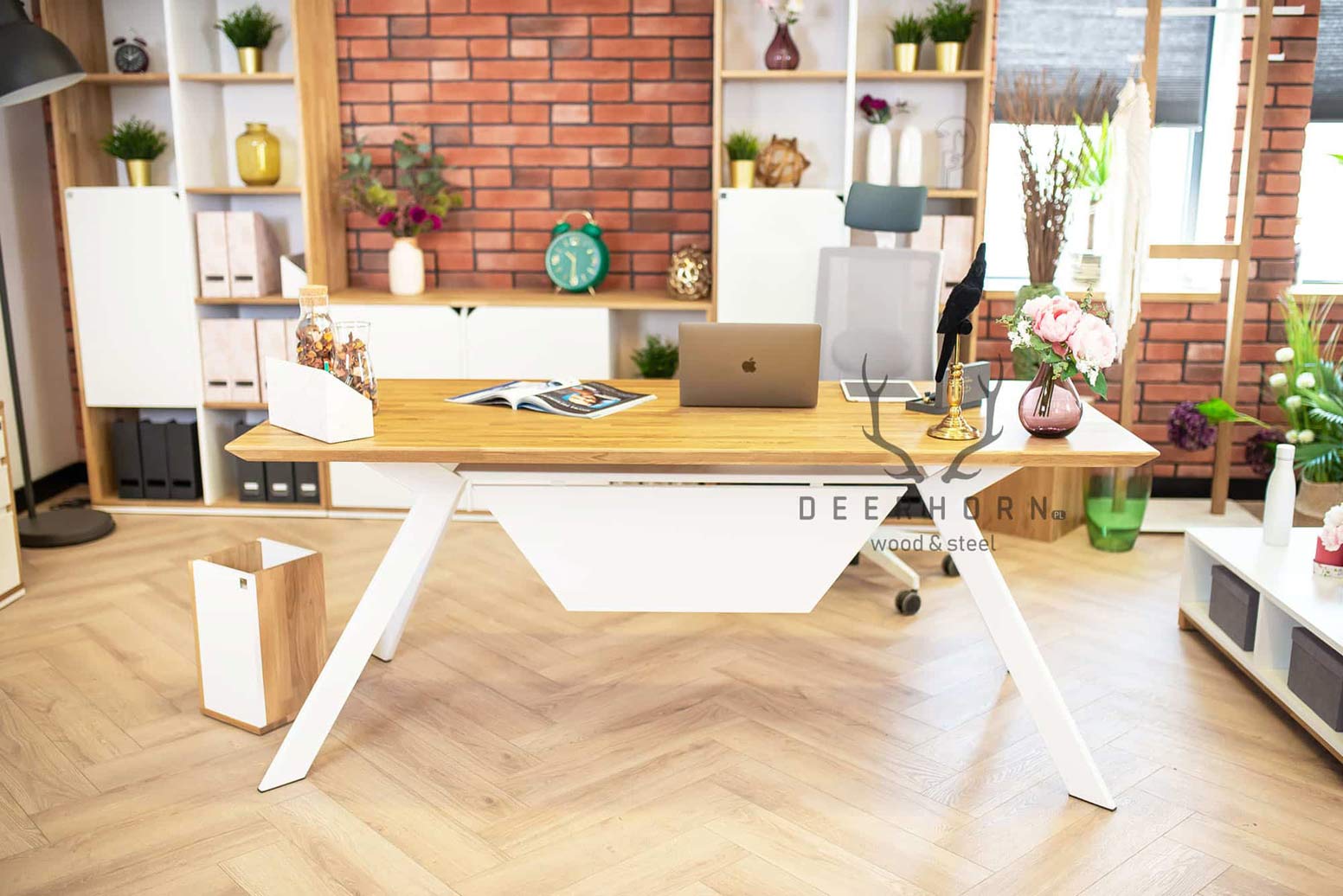 Bureau d'étude blanc avec bureau en verre Simple Active