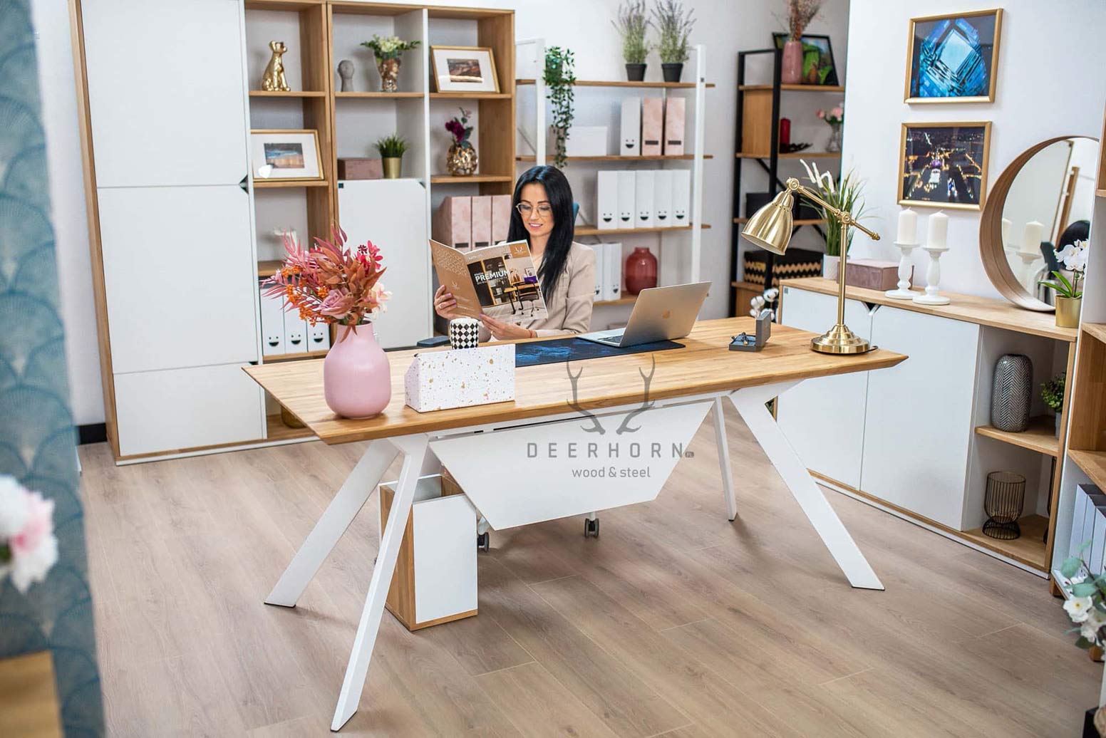 Bureau d'étude blanc avec bureau en verre Simple Active