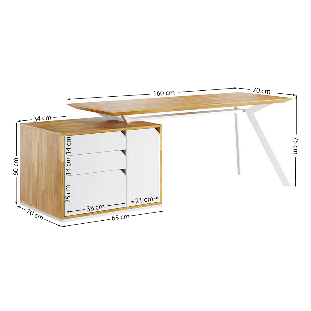 Bureau d'étude blanc avec plateau en bois Active