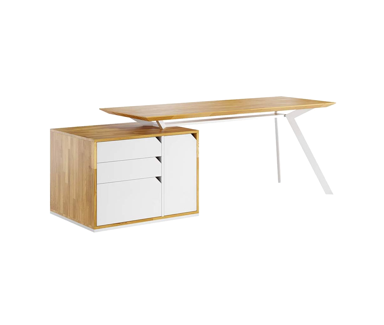 Bureau d'étude blanc avec plateau en bois Active