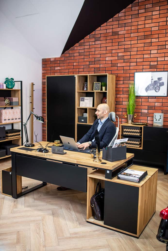 Bureau avec plan de travail pour écran loft industriel premium