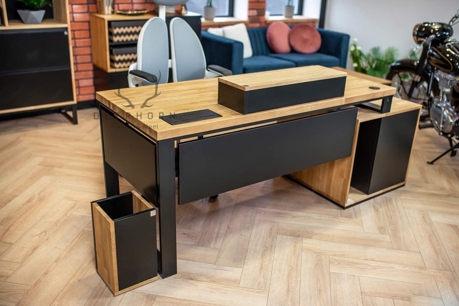 Bureau avec plan de travail pour écran loft industriel premium