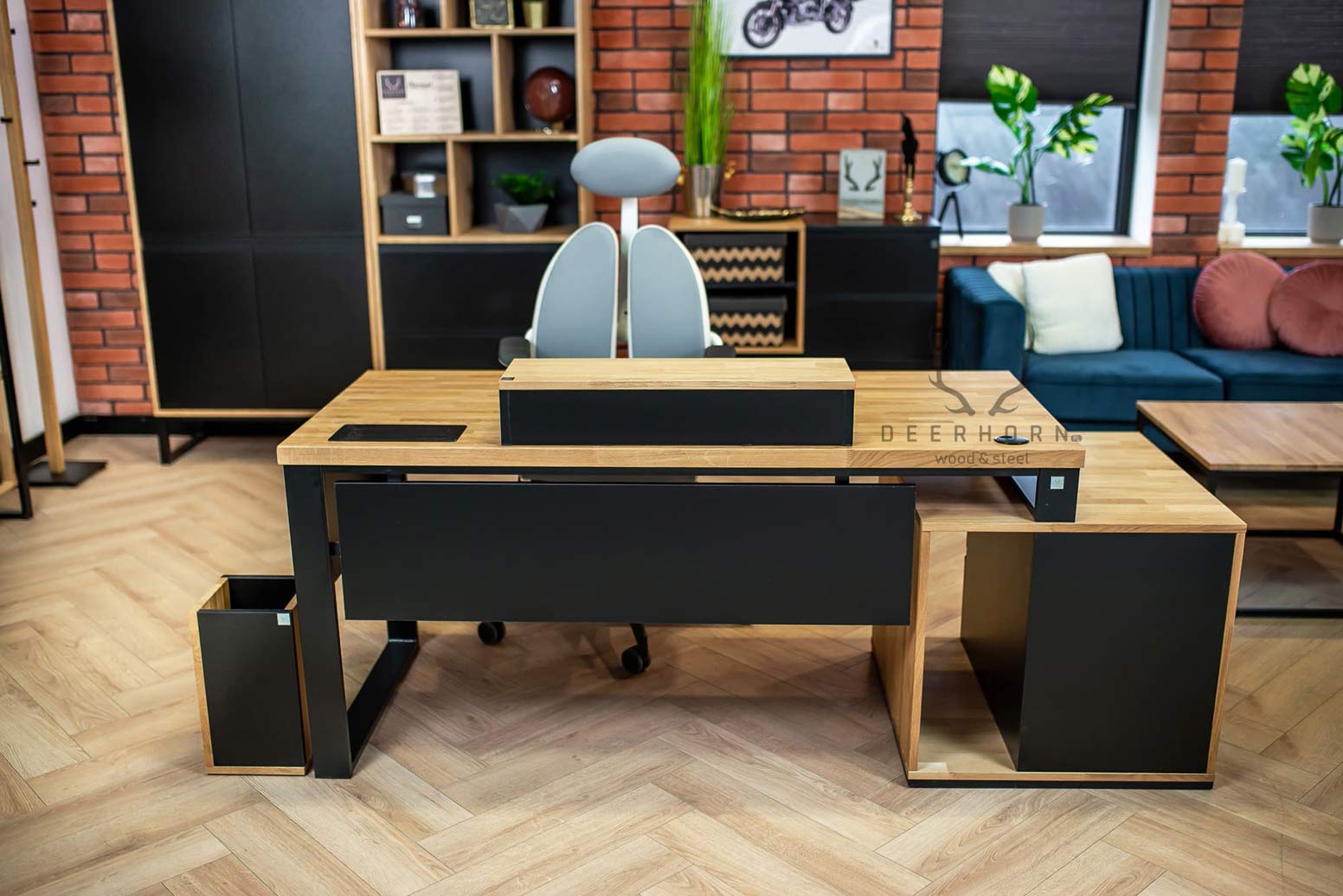 Bureau avec plan de travail pour écran loft industriel premium