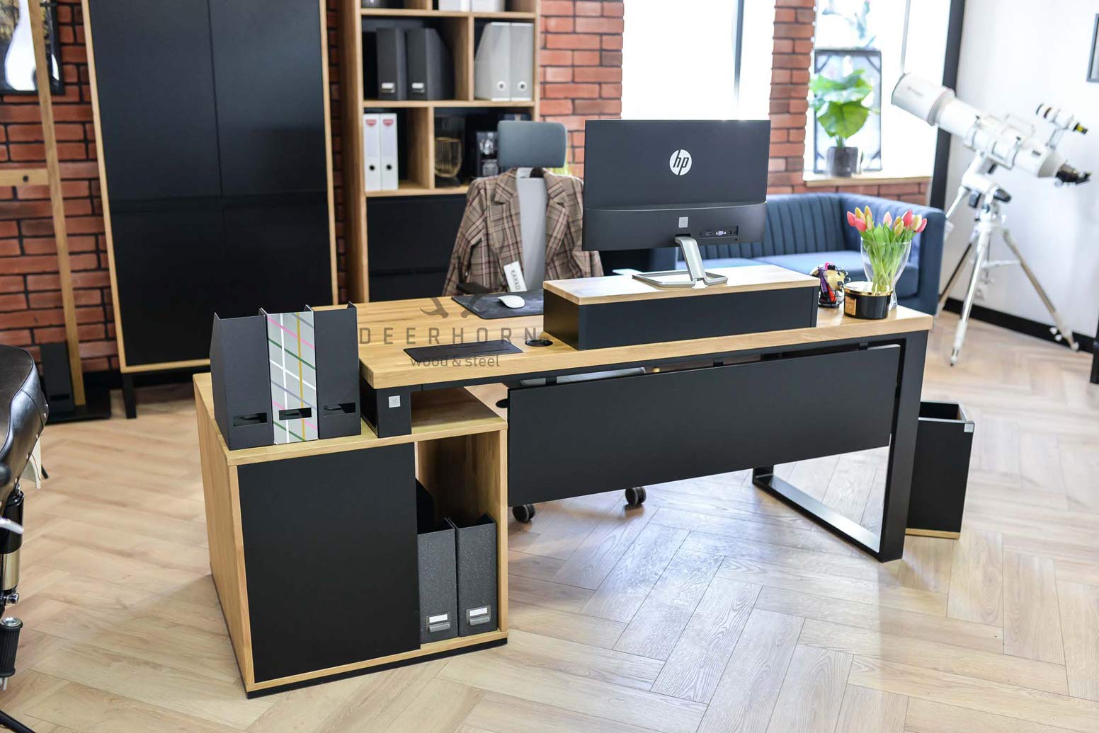 Bureau avec plan de travail pour écran loft industriel premium