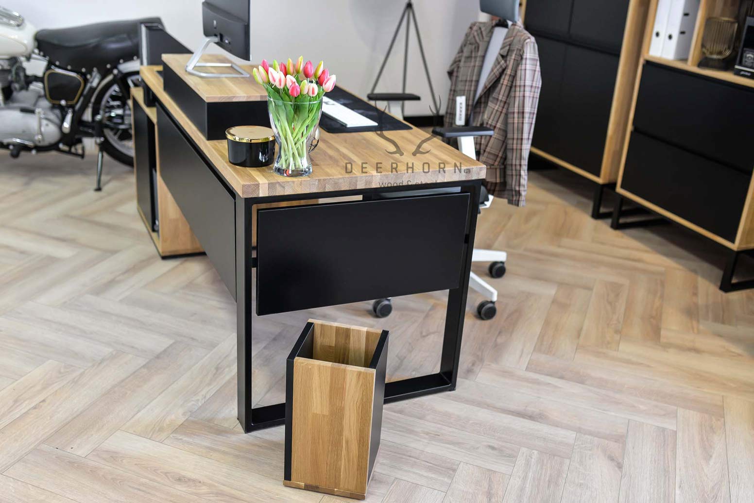 Bureau avec plan de travail pour écran loft industriel premium