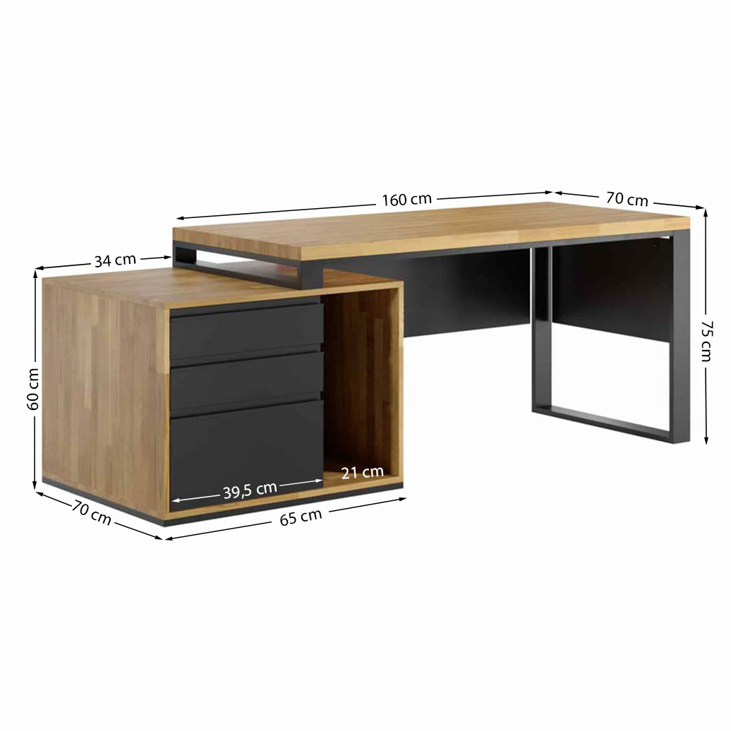 Bureau avec plan de travail pour écran loft industriel premium