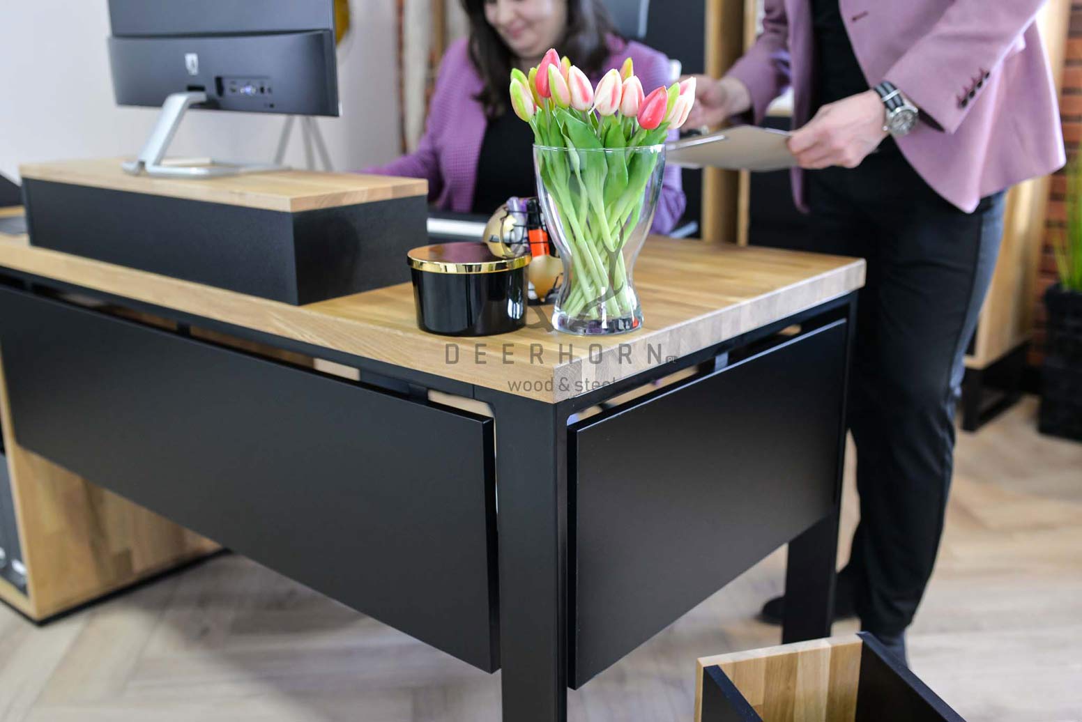 Bureau avec plan de travail pour écran loft industriel premium