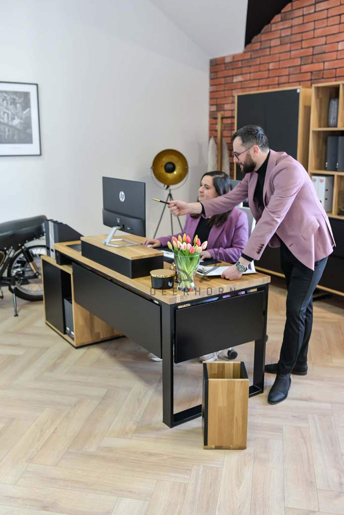 Bureau avec plan de travail pour écran loft industriel premium