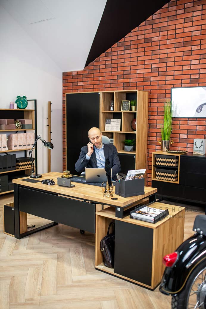 Bureau avec plan de travail pour écran loft industriel premium