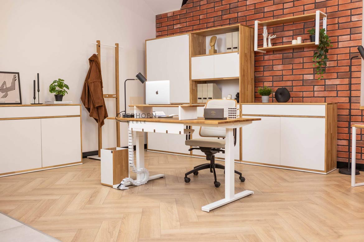 Weißer verstellbarer Holzschreibtisch Slim