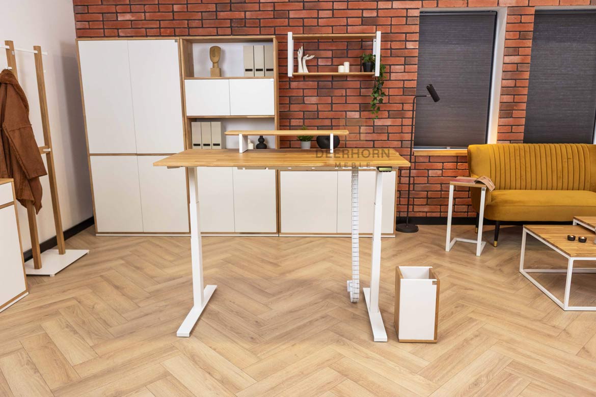 Weißer verstellbarer Holzschreibtisch Slim