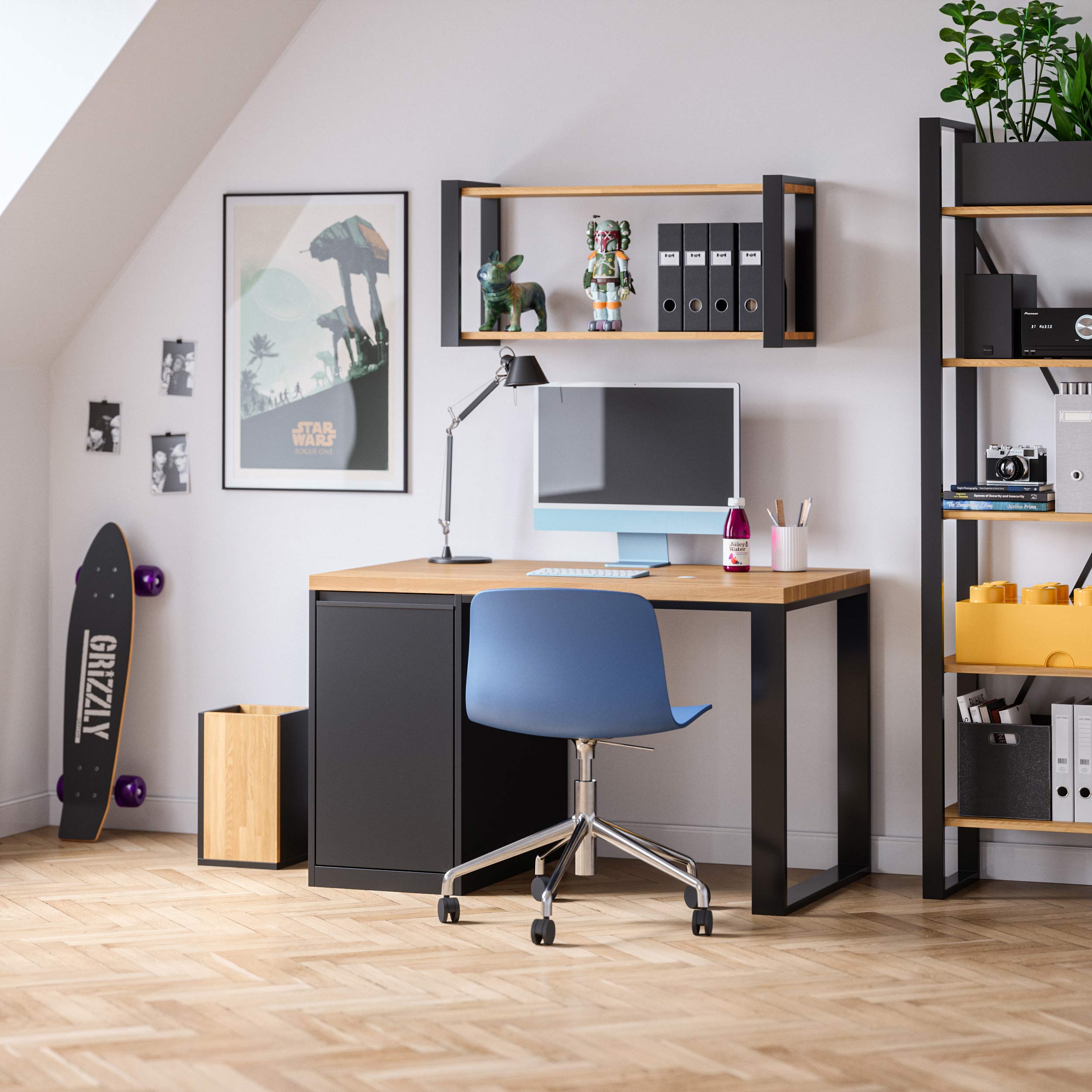 Moderner ergonomischer Jugendschreibtisch mit linkem Schrank