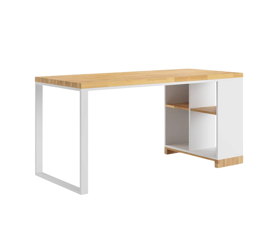 Weißer skandinavischer Bürotisch mit Regalen für Dokumente und Aktenordner