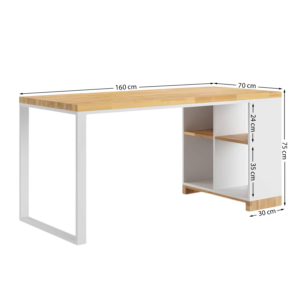 Weißer skandinavischer Bürotisch mit Regalen für Dokumente und Aktenordner