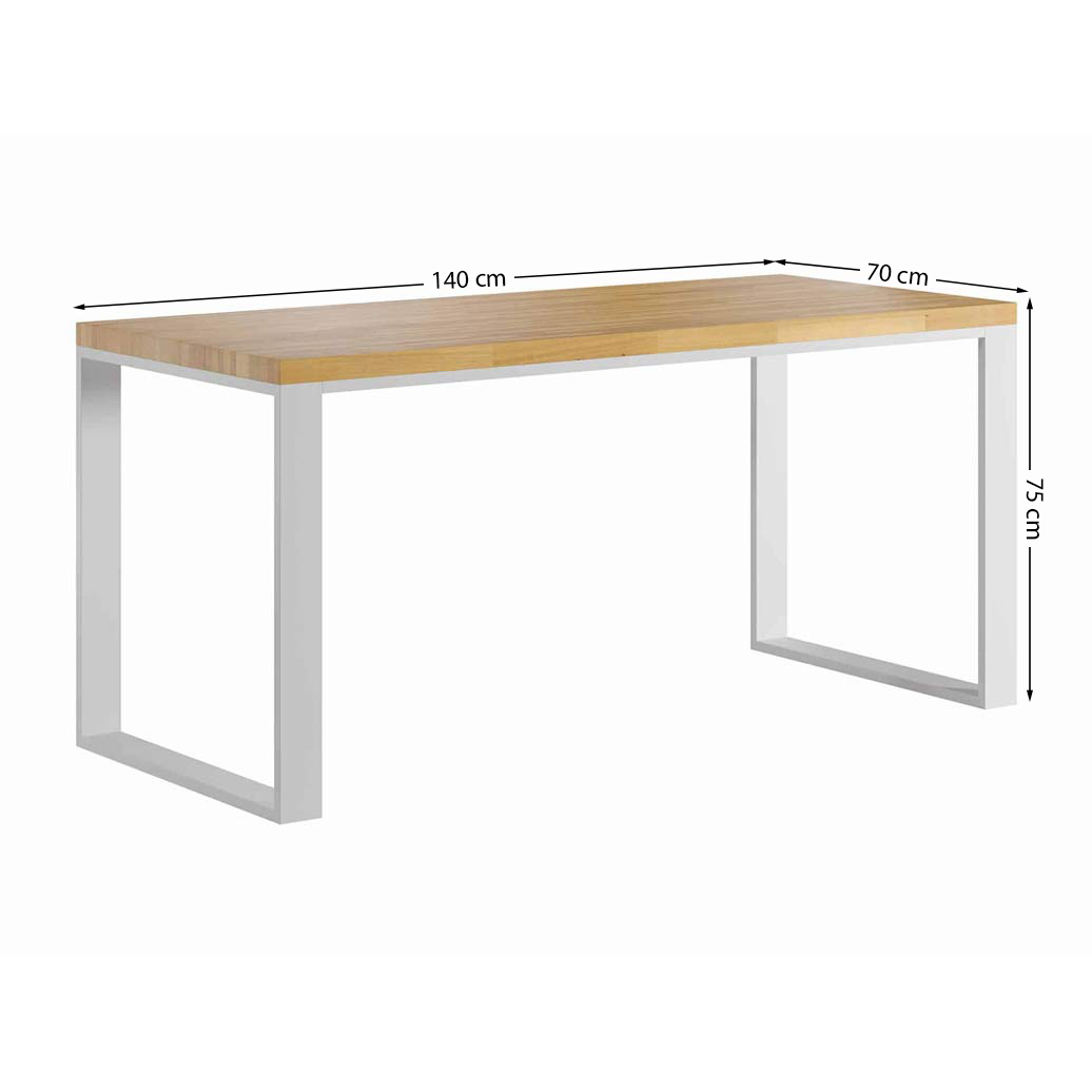 Weißer Schreibtisch mit Holzsockel für Dokumente und Bürozubehör