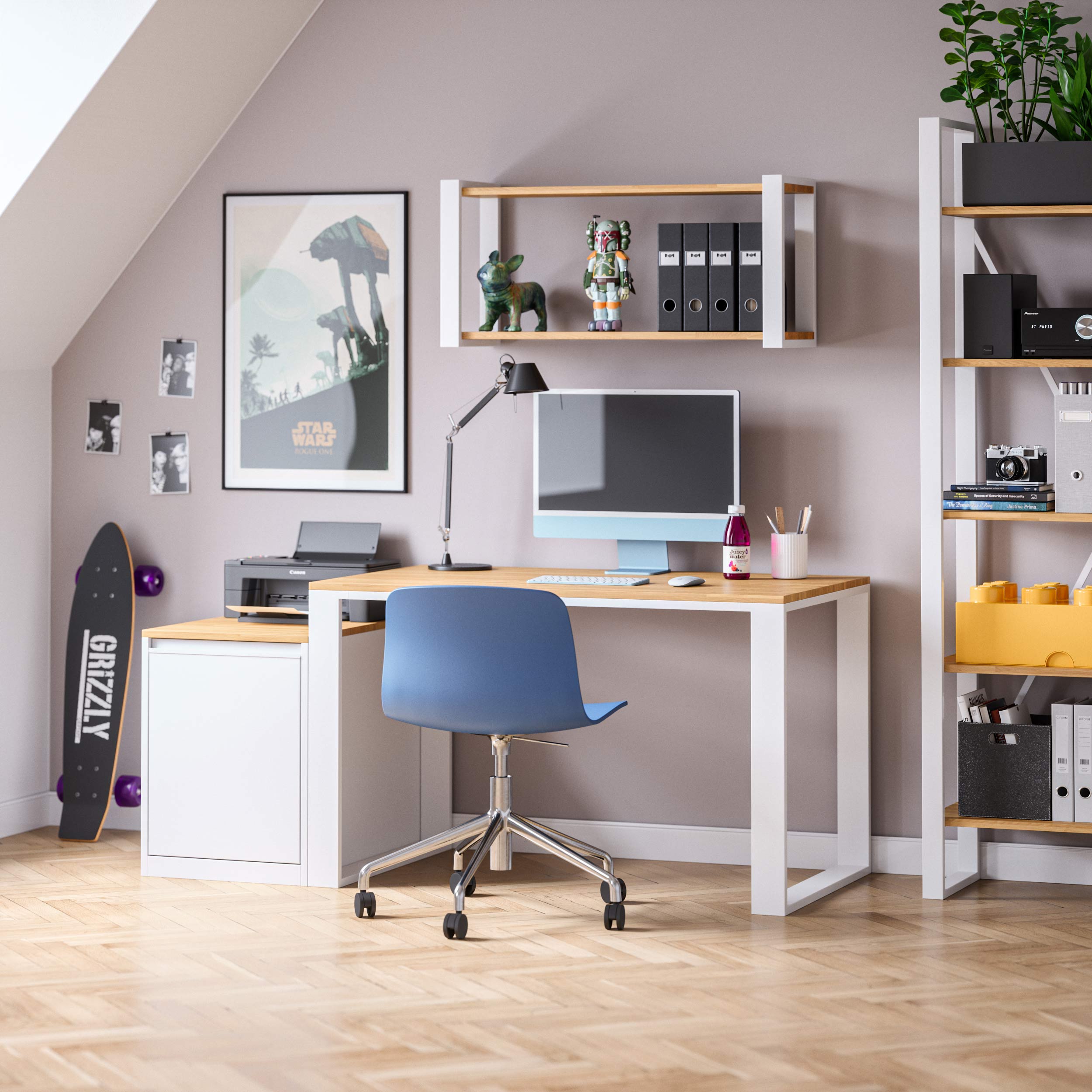Gerader Schreibtisch mit Holzplatte für Jugendzimmer