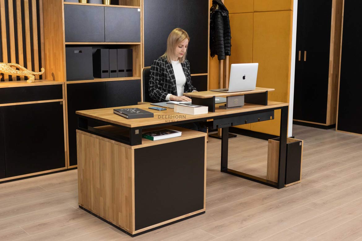 Schreibtisch für kleine Büros Holz Metall Loft Büro schlank kurz