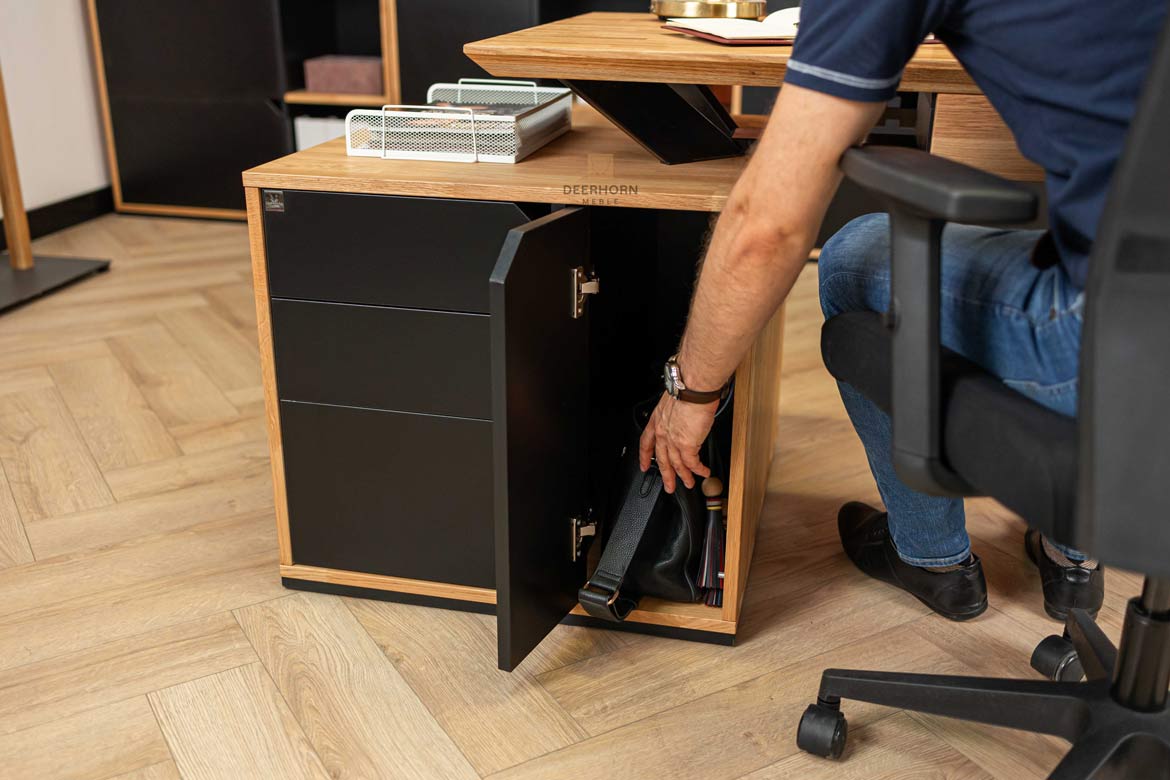 Büroschreibtisch mit Holzplatte Active mit Rollcontainer