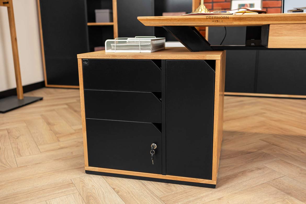 Büroschreibtisch mit Holzplatte Active mit Rollcontainer