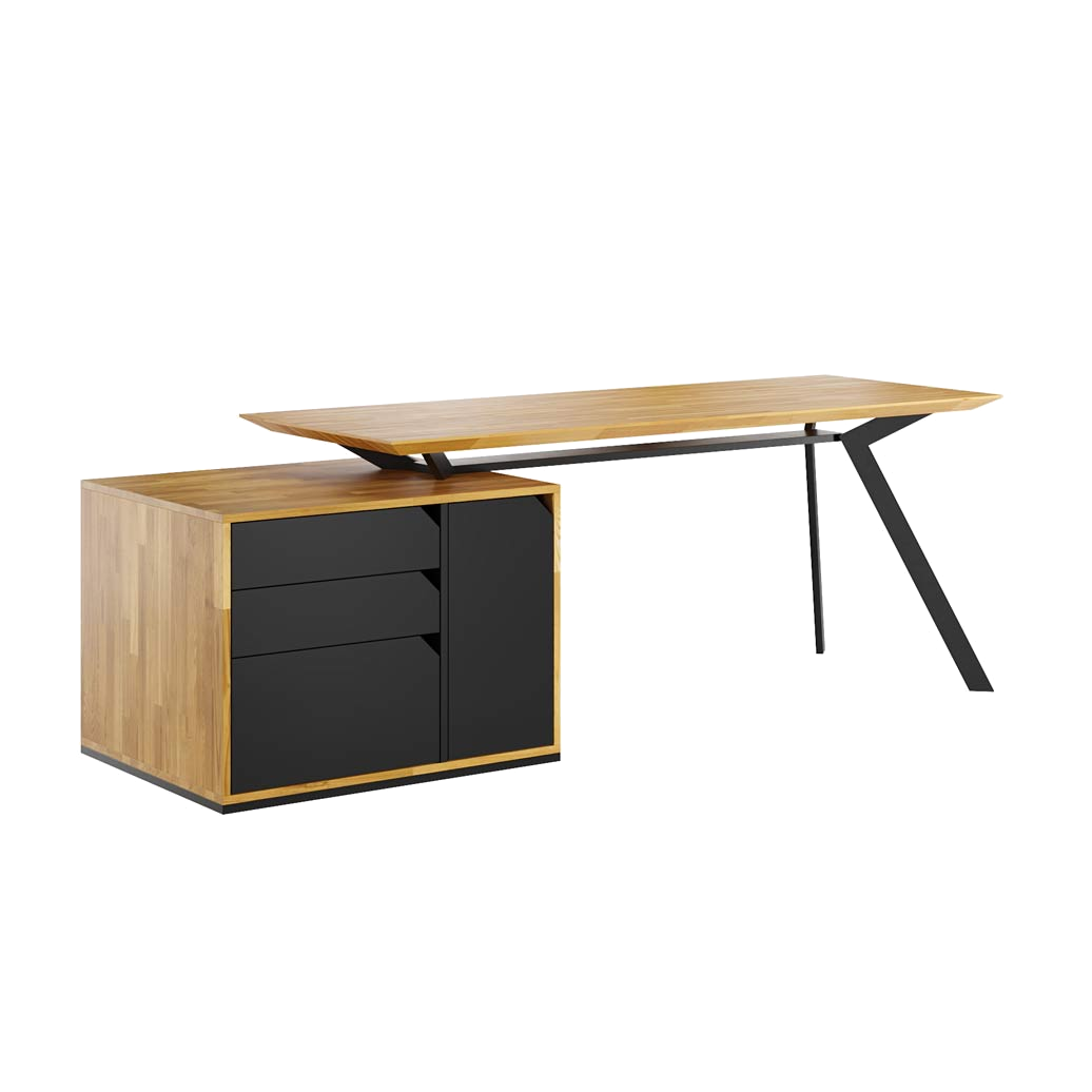 Büroschreibtisch mit Holzplatte Active mit Rollcontainer