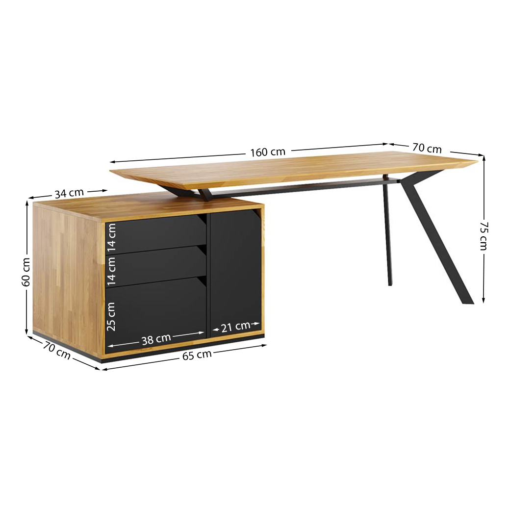 Büroschreibtisch mit Holzplatte Active mit Rollcontainer