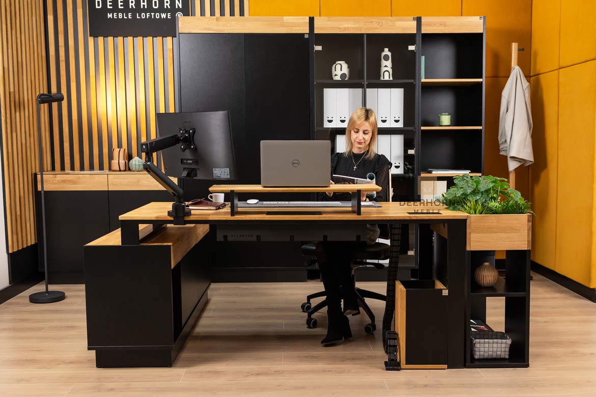 Eckschreibtisch schwarz mit Büro-Aktenschrank