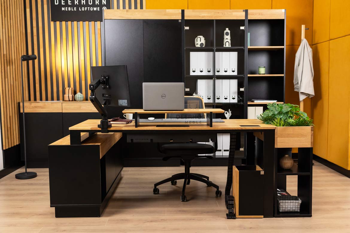Eckschreibtisch schwarz mit Büro-Aktenschrank