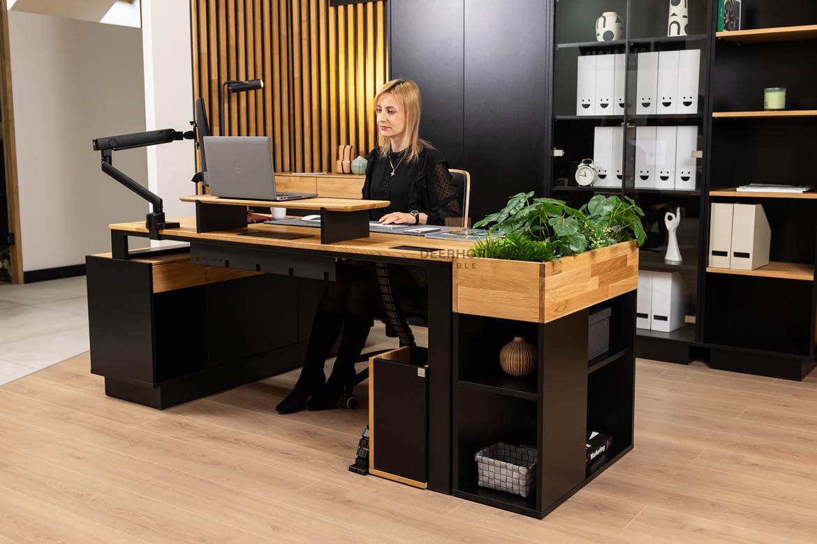 Eckschreibtisch schwarz mit Büro-Aktenschrank