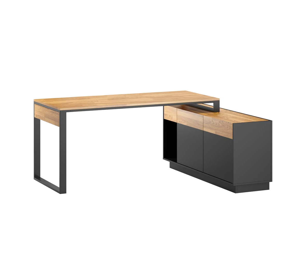 Eckschreibtisch schwarz mit Büro-Aktenschrank