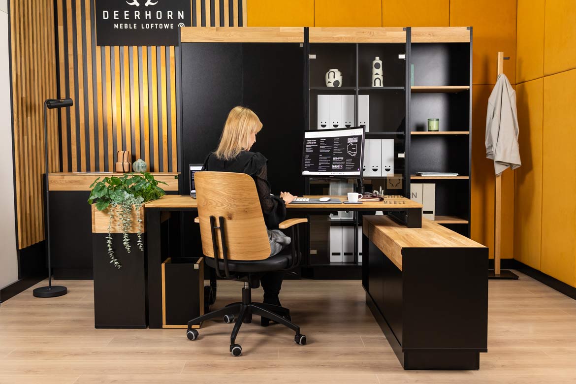 Eckschreibtisch schwarz mit Büro-Aktenschrank