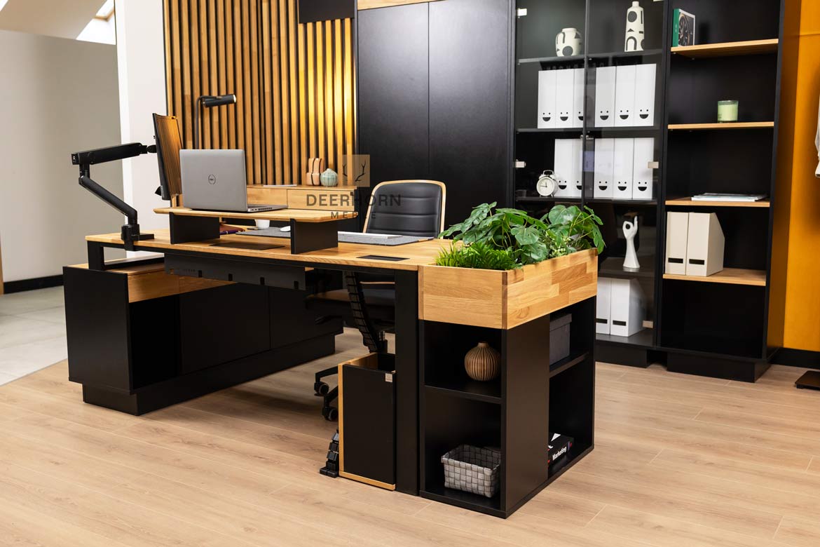 Eckschreibtisch schwarz mit Büro-Aktenschrank