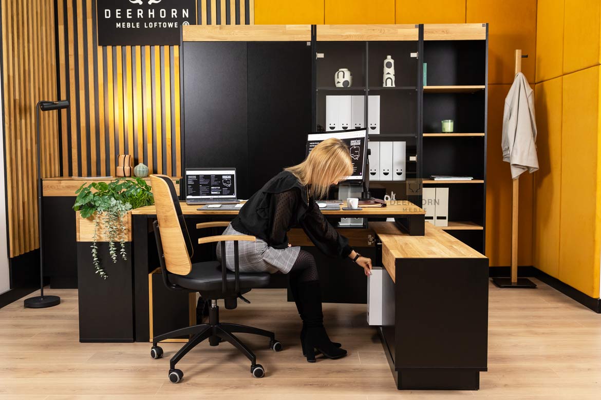 Eckschreibtisch schwarz mit Büro-Aktenschrank