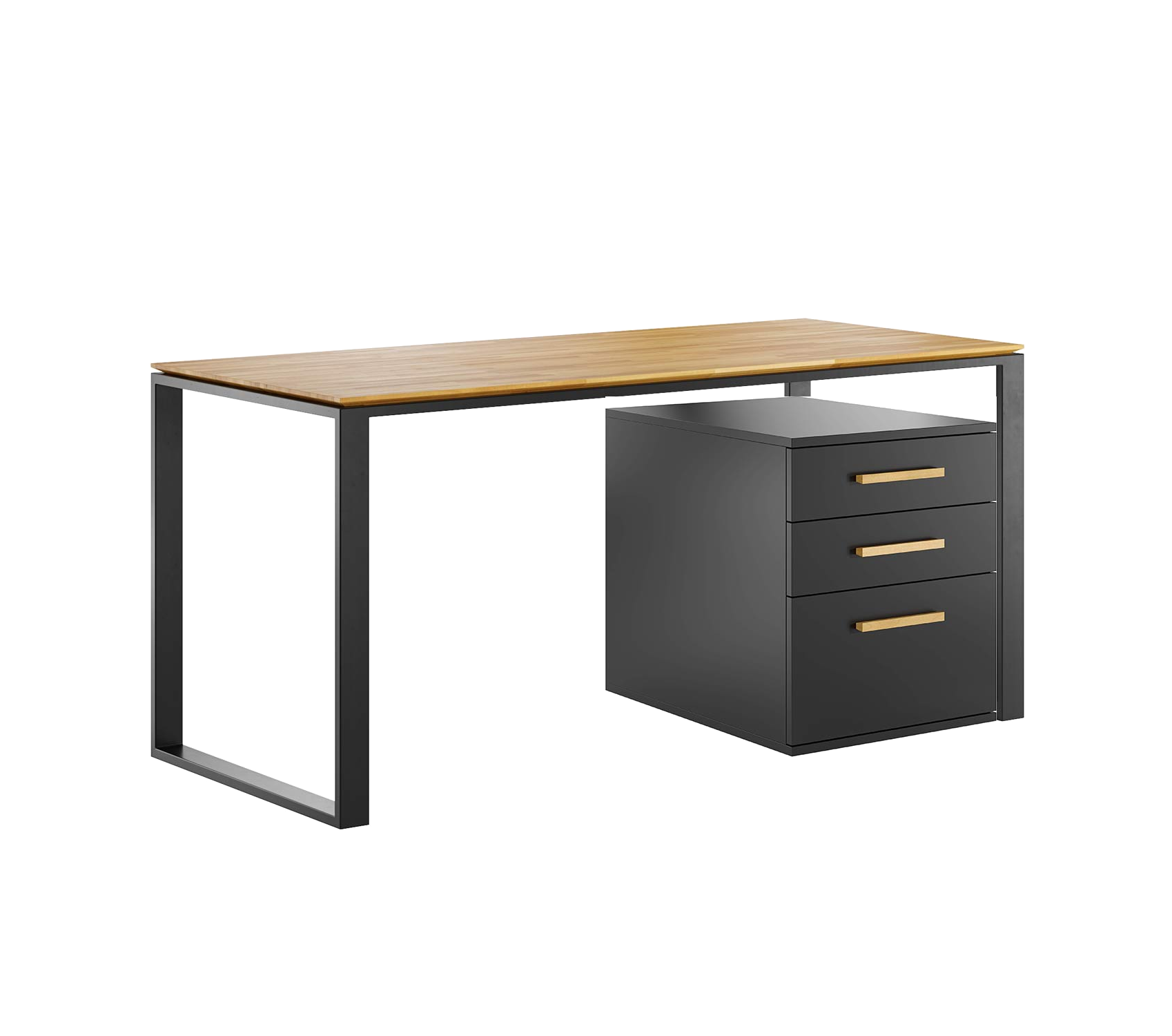 Schreibtisch für Büro und Heimarbeit mit hinterschnittener Holzplatte mit Schrank