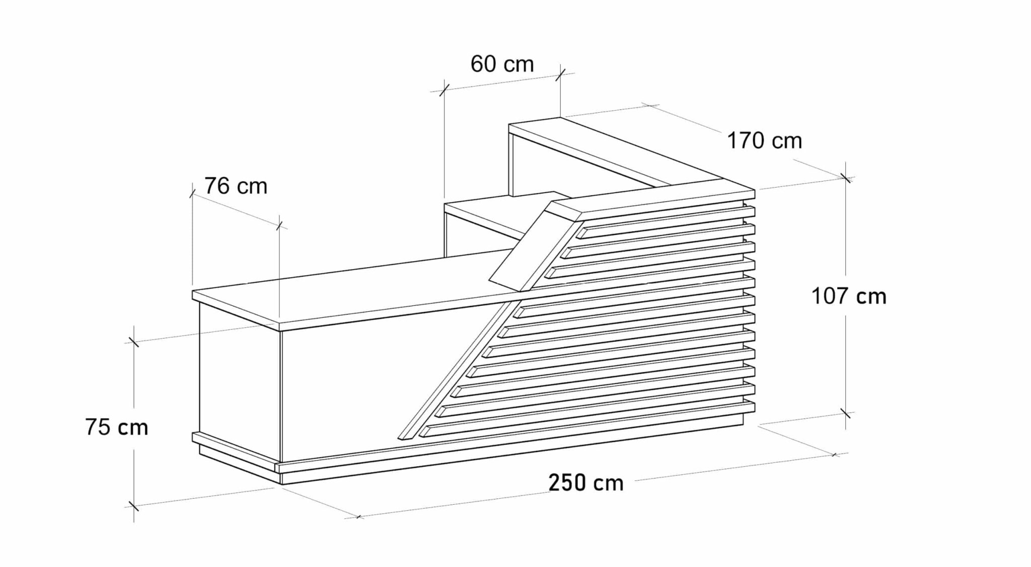 Moderne weiße Empfangstheke mit Holzlatten