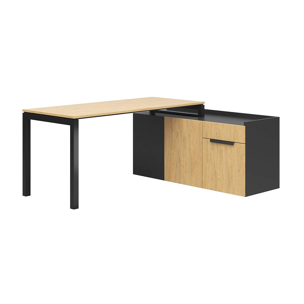 Eckschreibtisch mit Einbauschrank für kleine und mittlere Büroräume