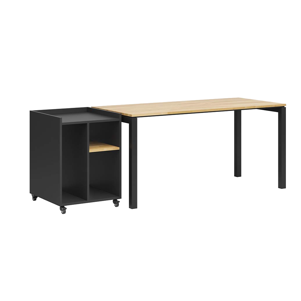 Arbeitstisch mit fahrbarem Schrank auf Rädern für Dokumente, Zubehör und Büromaterial