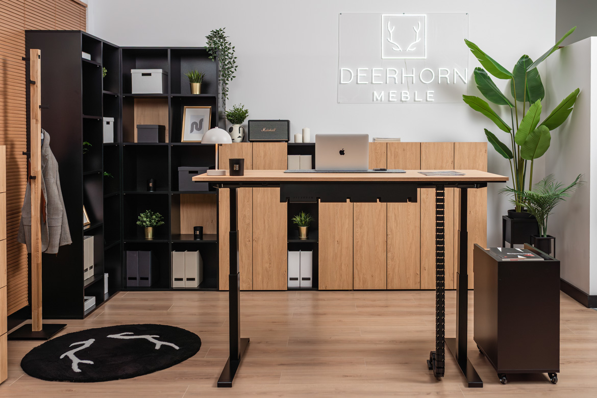 Elektrischer Schreibtisch mit ergonomischer Höhenverstellung und Memory mit schmalem, rollbarem Sockel