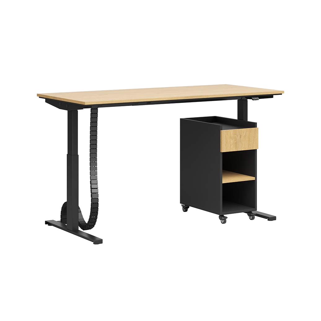 Elektrischer Schreibtisch mit ergonomischer Höhenverstellung und Memory mit schmalem, rollbarem Sockel