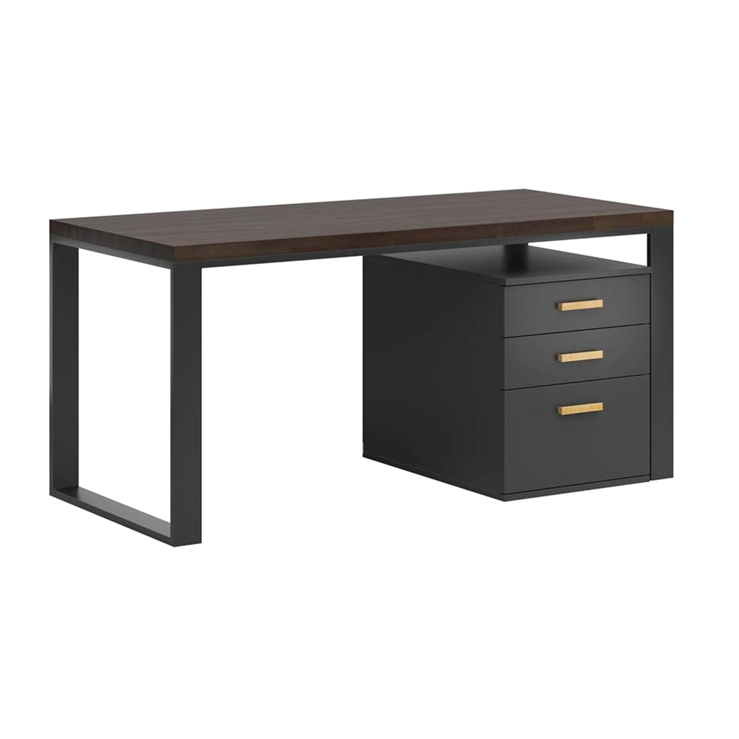 Schwarzer Schreibtisch für Büro in Massivholz modern und Untertischschrank