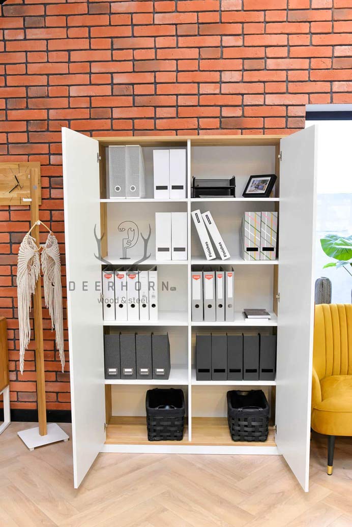 Weißer Büroschrank mit Einlegeböden für Akten, Dokumente 118 cm