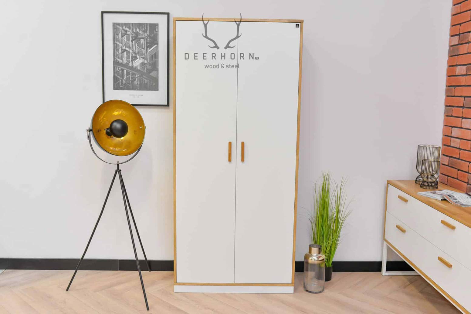 Weißer Aktenschrank aus Holz und Metall 90 cm