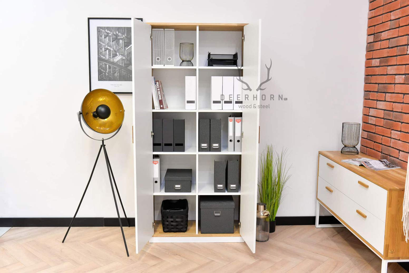 Weißer Aktenschrank aus Holz und Metall 90 cm